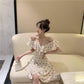 Female Summer Vintage Simple Elegant Wave Point Dress Sling Short Graceful Slim Party Dress