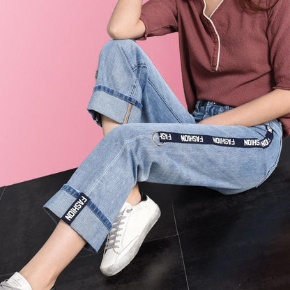 Jeans Women's 2022 New Trend High Waist Straight Pants Women's Loose Pants Wide Leg Pants Nine Points Small Spring and Autumn