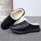 Women Unisex Winter Home Slippers Leather Waterproof Non Slip Slippers Plush Warm Indoor