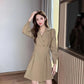 Suit Collar Long-sleeved Dress Women's Spring and Autumn Korean Style Design Windbreaker Short Skirt Ladies A-line Skirt