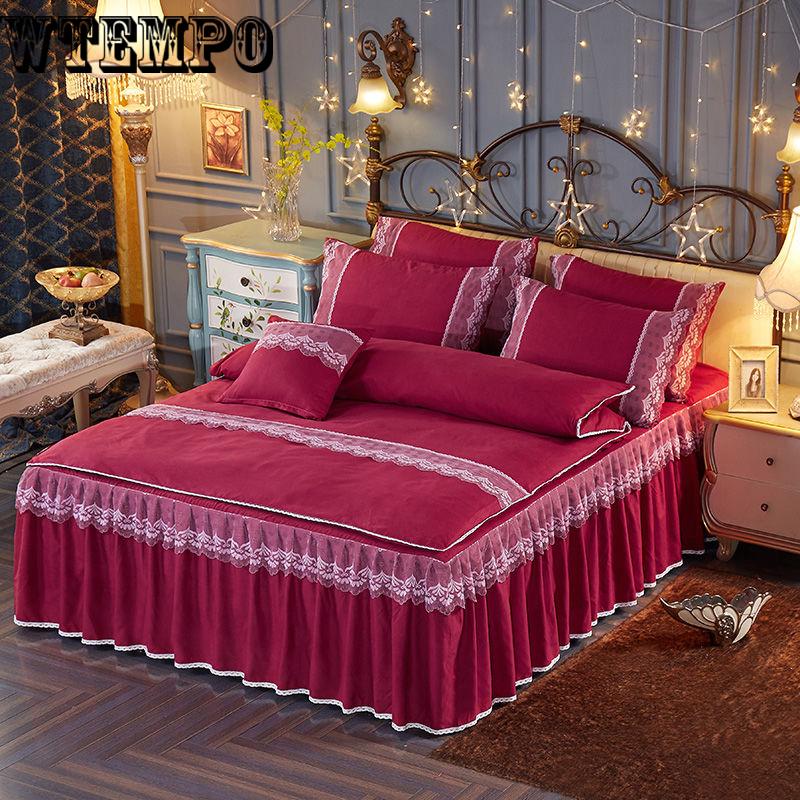 Bed Skirt Set Bedspread Lace Bed Skirt Ruffles Bedding Set for Girls Princess Bedspread Skirt