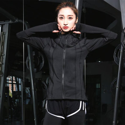 Spring and Autumn Long Sleeve Women's Sports Top Running Training Yoga Fitness Coat Slim Fit Breathable Quick Dry Zipper Hoodie