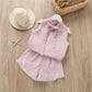 2PCS Summer Baby Girls Casual Korean Style Sleeveless Plaid Vest T-shirt Tops+Shorts Suits Costumes Set