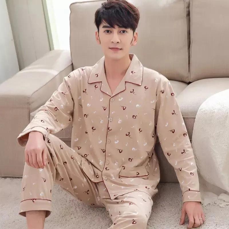 Men's Pajamas Set Turn-down Collar Sleepwear Suit Long Sleeve Pyjamas Casual Loose Home Wear Autumn Winter Clothes Tops and Pants Sets