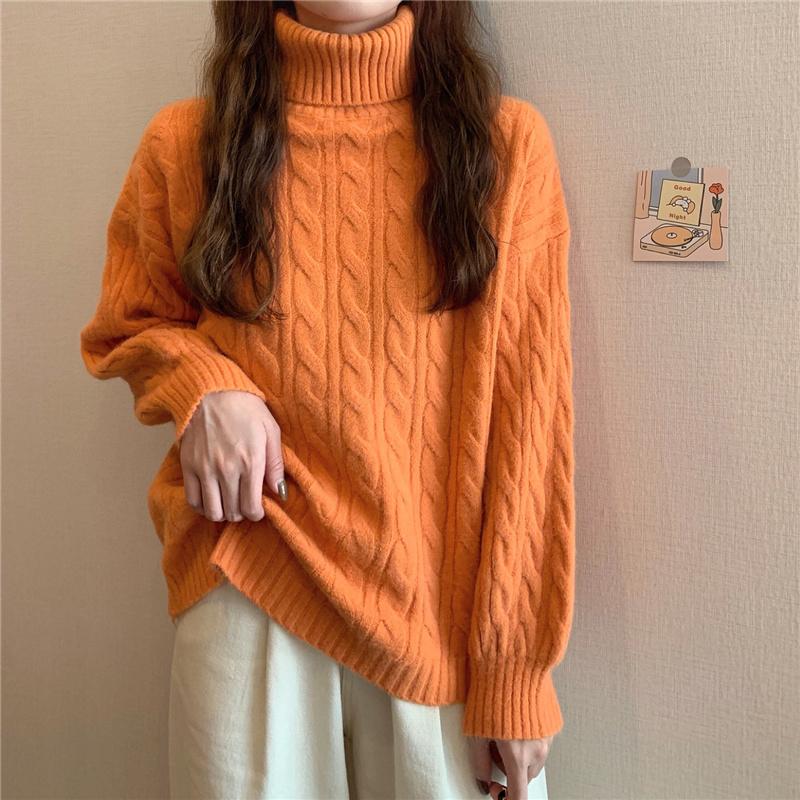 Turtleneck Sweater Women Fall Winter Long Sleeve Pink High Neck Plus Size Loose Pullovers Oversized Harajuku Knitted Jumper Women Winter Sweaters