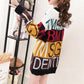 Letter Print Pullover Sweater Women Student Korean Loose Sweater Dress Top Autumn Winter Casual Bottoming Shirt Jumper
