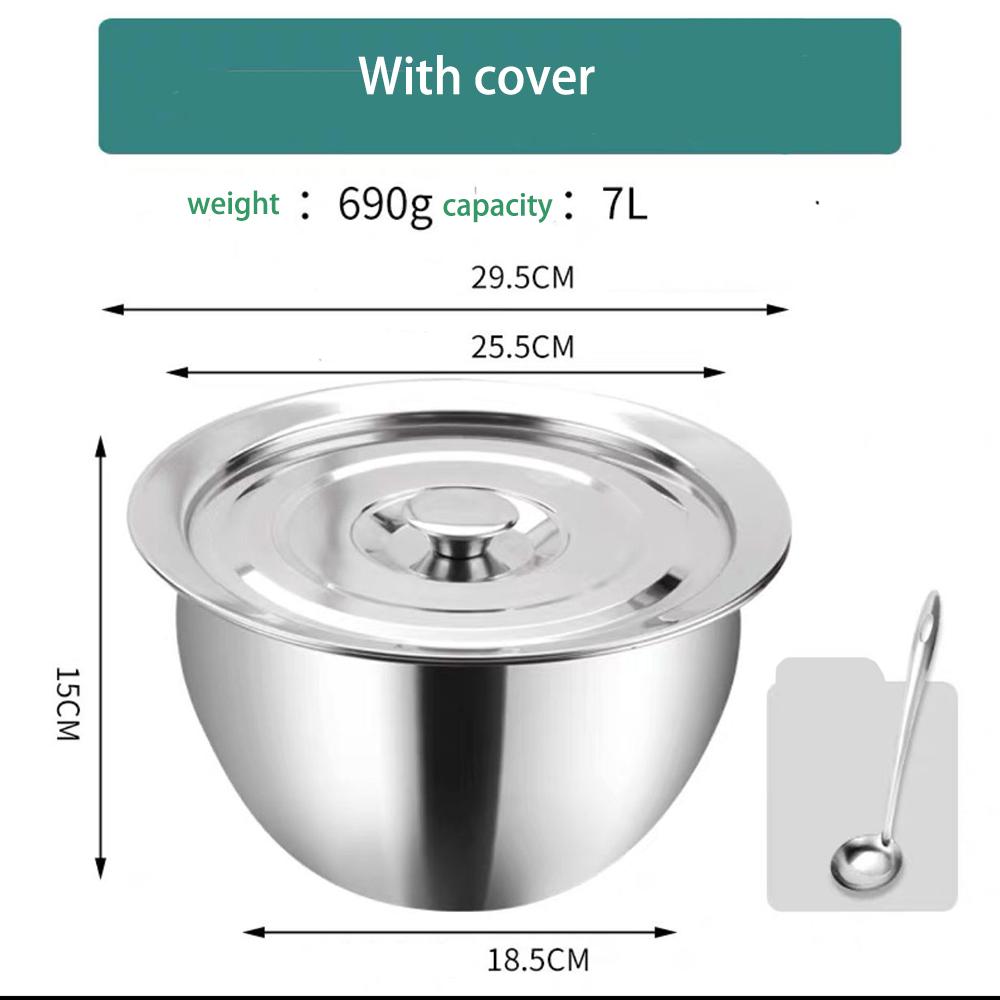 Extra-thick Stainless Steel Oil Basin with Lid Large Soup Basin with Seasoning Round Lard Egg Beater