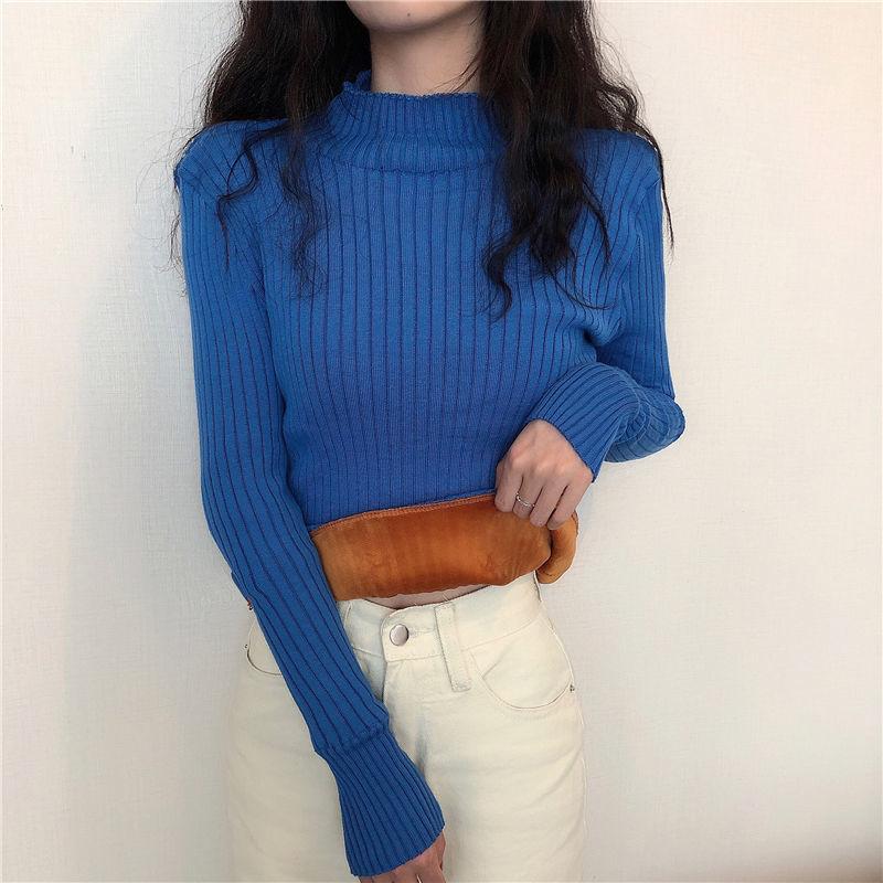 Women Turtleneck Pullover Sweater Inside for Winter Warm Short Slim Jumpers Long Sleeve Basic Tops Knit Sweaters Autumn Winter Thick Bottoming Shirt