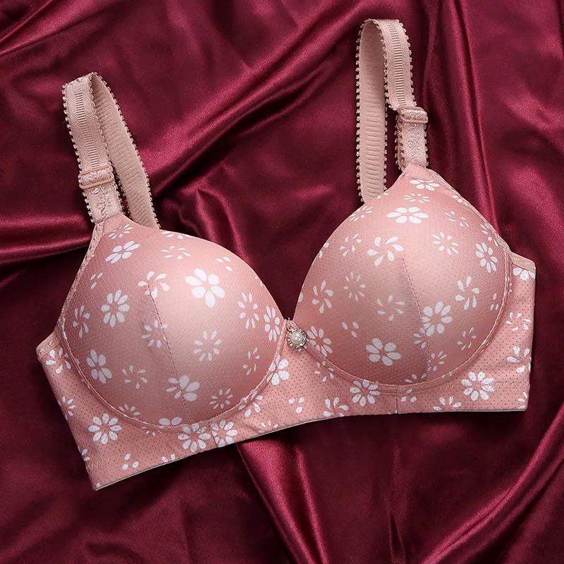 Ladies Cotton Top Support Gathering Adjustable Thickening No Steel Ring Deep V Side Closure Fashion Print Pattern Lightweight Breathable Bra