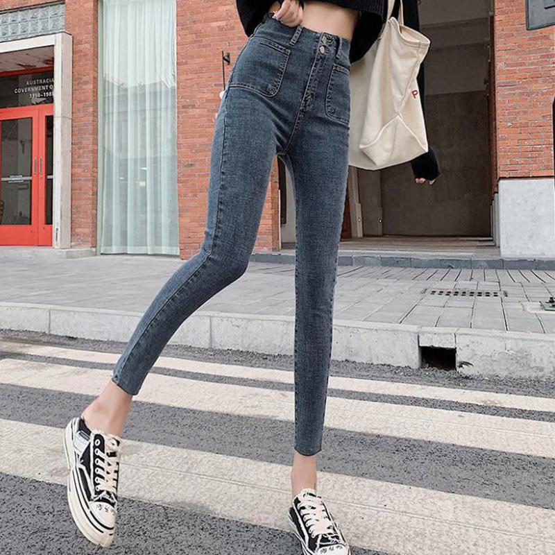 Retro High-waisted Skinny Pencil Pants Spring and Autumn Looks Thin and Versatile Skinny Nine-point Jeans Women
