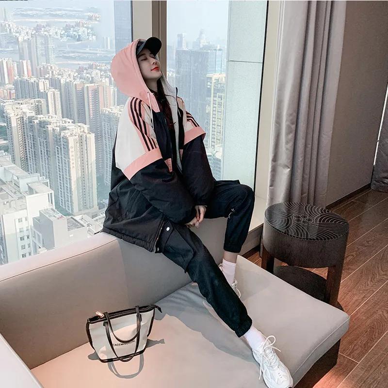 Women's Coat Double-sided Cotton Clothing Autumn and Winter Tooling Student Cotton Clothing Thickened Hooded Jacket Loose Casual Wear Sports Top