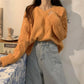 Pofulove Purple Twist Sweater Women Autumn Winter Wear Pullover Fashion Thick Wild Sweater Women