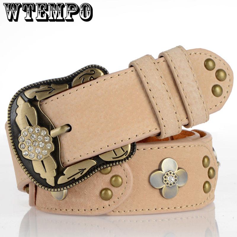 Fashion Wide PU leather belts for women Vintage Floral Pin buckle Woman belt High quality