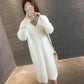 Mid-length Half Turtleneck Sweater Autumn and Winter Plus Velvet Padded Base Shirt Over-the-knee Warm Dress