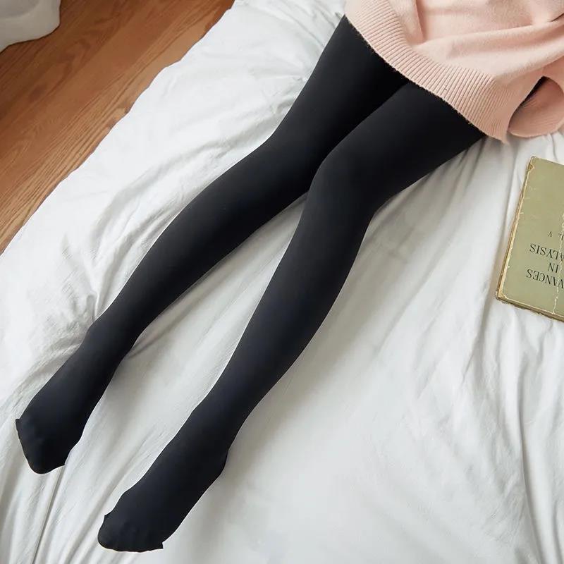 Skin Color Plus Velvet Leggings Winter Warmth and Thin Thickening Women's Stockings High Waist Stockings Foot Pants Black Stockings