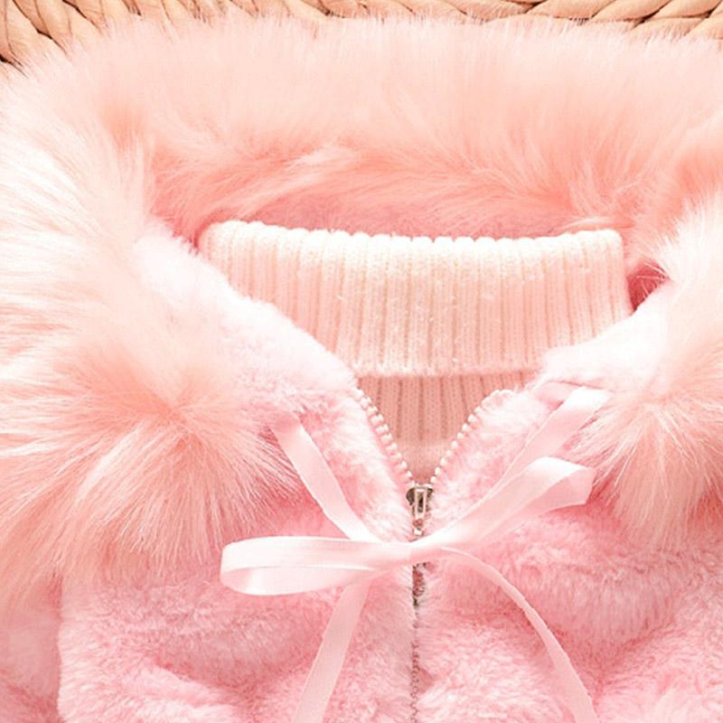 Girls' Winter Padded Wool Sweater Jacket Children's Fur Collar Cotton-padded Jackets Girl's Winter Fur Plus Velvet Padded Jacket