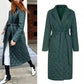 Long Straight Winter Coat with Rhombus Pattern Casual Sashes Women Parkas Deep Pockets Tailored Collar Stylish Outerwear