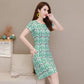 National Style Long Bottoming Shirt Short-sleeved Dress Slimming Plus Size T-shirt Female A-line Version Waist Slimming Round Neck Dress