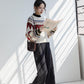 Vintage  Printed Sweater Women Bottoming Sweater Loose Casual Knit Pullover Sweater Autumn Winter