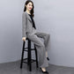 Set Autumn Plaid Trousers Fashion Casual Temperament Houndstooth Short Coat Two-piece Suit Women