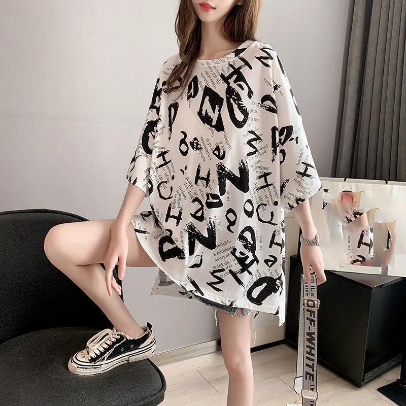 Women Summer O-neck Top T-shirt Printed Short-sleeved Loose Casual Tee