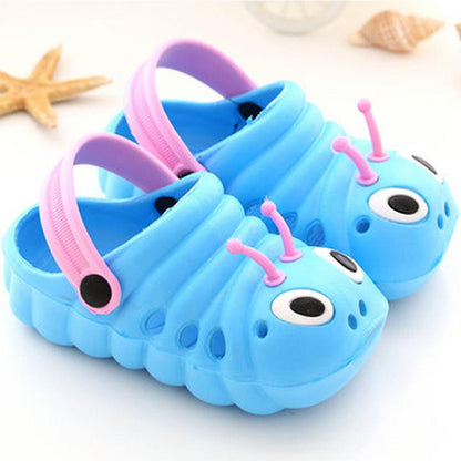 Kids Summer Sandals Boys Girls Soft Sole Cartoon Caterpillar Sandals Indoor Anti-slip Casual Hollow Flat Shoes