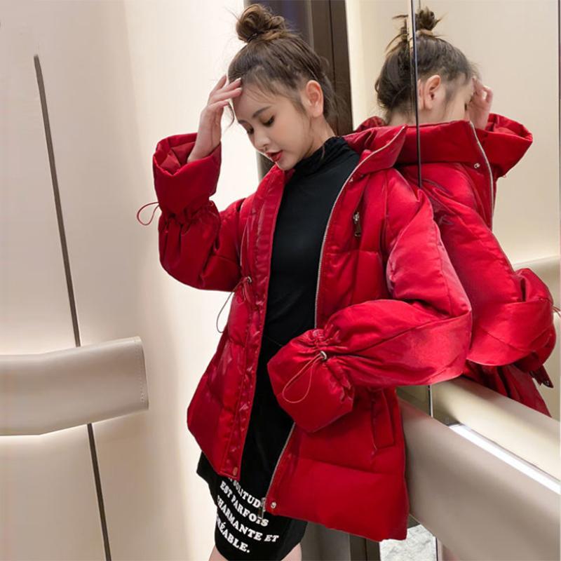 Women's Shiny Mid-length Down Jacket Winter Korean Style Loose Coat Quilted Jacket Warm Stand-collar Down Jacket