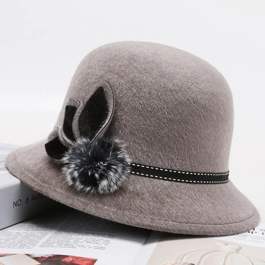 Women's Elegant Flower Wool Blend Hat Autumn and Winter Basin Hat Thickened Middle-aged Mother Fisherman Hat Middle-aged and Elderly Hat