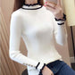 Autumn and Winter Slim-fit Padded Top Ruffled Long-sleeved Sweater All-match Base Sweater