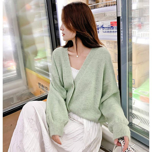 Cardigans Women's Sweaters Fashionable Plaid V-Neck Cardigans Single Breasted Loose Lady's Coats