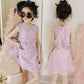 Girls' Dress Summer Broken Flowers Dress Children Net Red Girl Chinese Style Fake Two Pieces of Lace Skirt