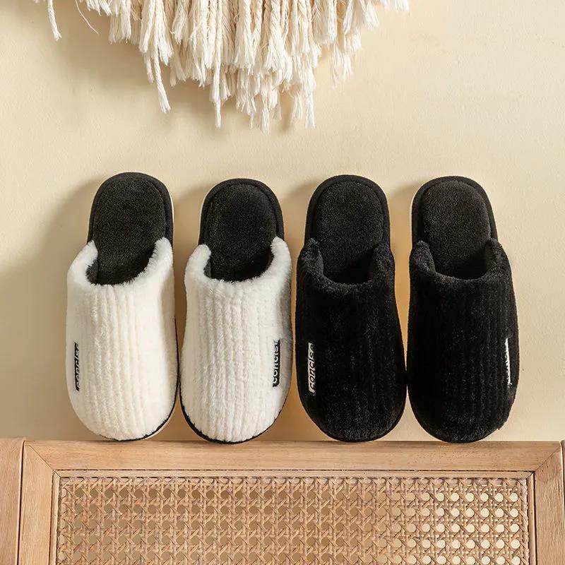 Autumn and Winter Pure Cotton Slippers Indoor Non-slip Soft-soled Shoes Warm Simple Plush Cotton Shoes