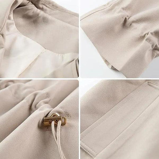 Women Spring and Autumn Large Size Mid-length Windbreakers Vintage Style Solid Color Casual Coats