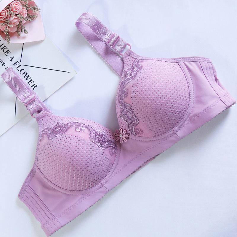 Thin Ladies No Steel Ring Bra Middle-aged Underwear Gather Through Anti-sagging Bra