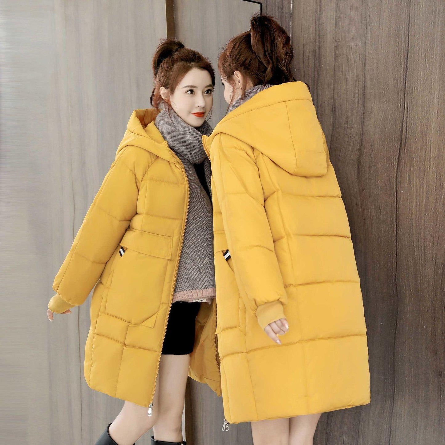 Winter Women's Mid-length Hooded Cotton Jacket Thick and Comfortable Large Size Loose Warm Jacket