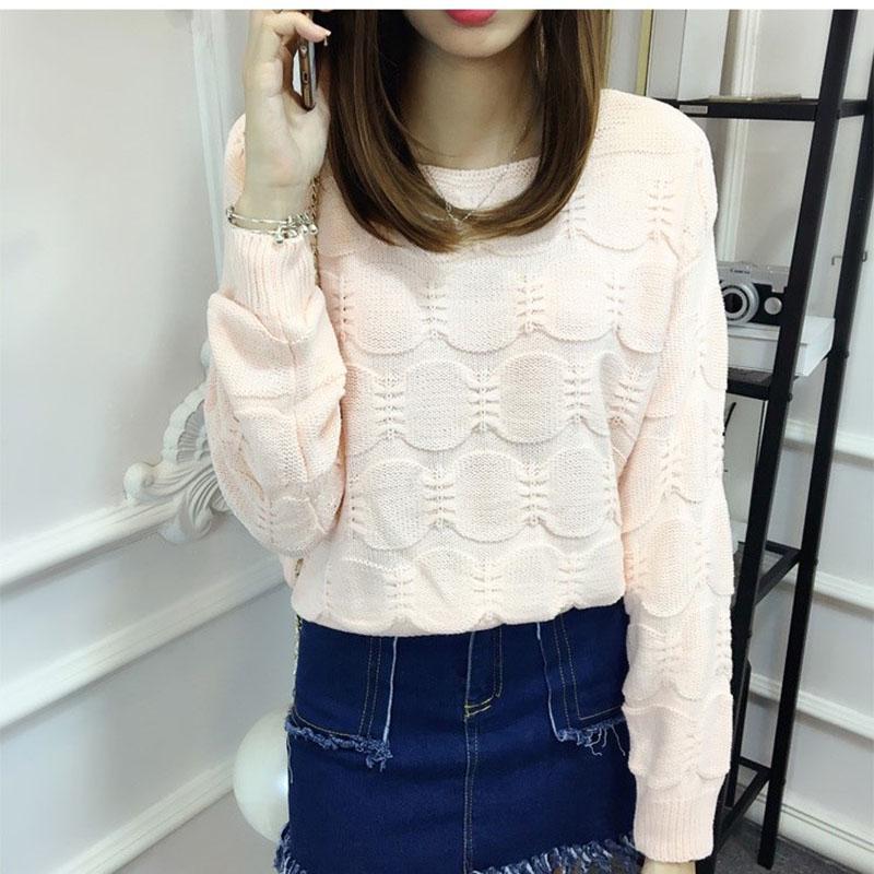Short Loose Sweater Women Black White Long Lantern Sleeve Pullover O Neck Casual Sweet Cute Office Knit Crop Sweater