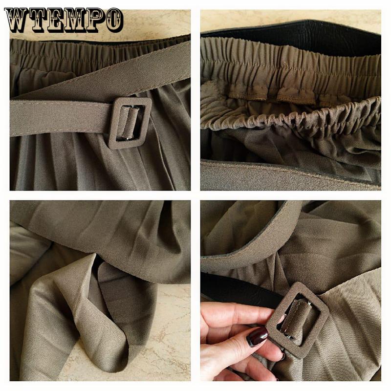 Skirt+Belt Female Pleated Skirt Euro-American Women's Fashion Pure Colored  Loose Half-length Skirt