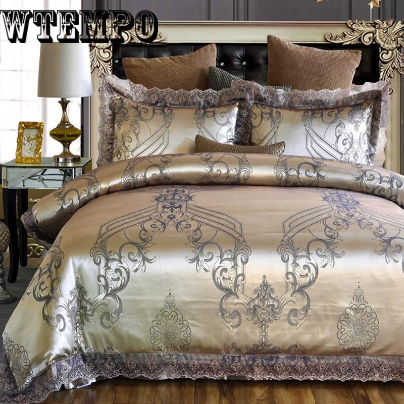 Home bedroom bedding set European jacquard cotton four-piece cotton lace quilt cover sheets