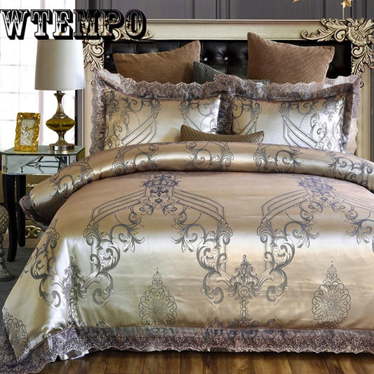 Home bedroom bedding set European jacquard cotton four-piece cotton lace quilt cover sheets