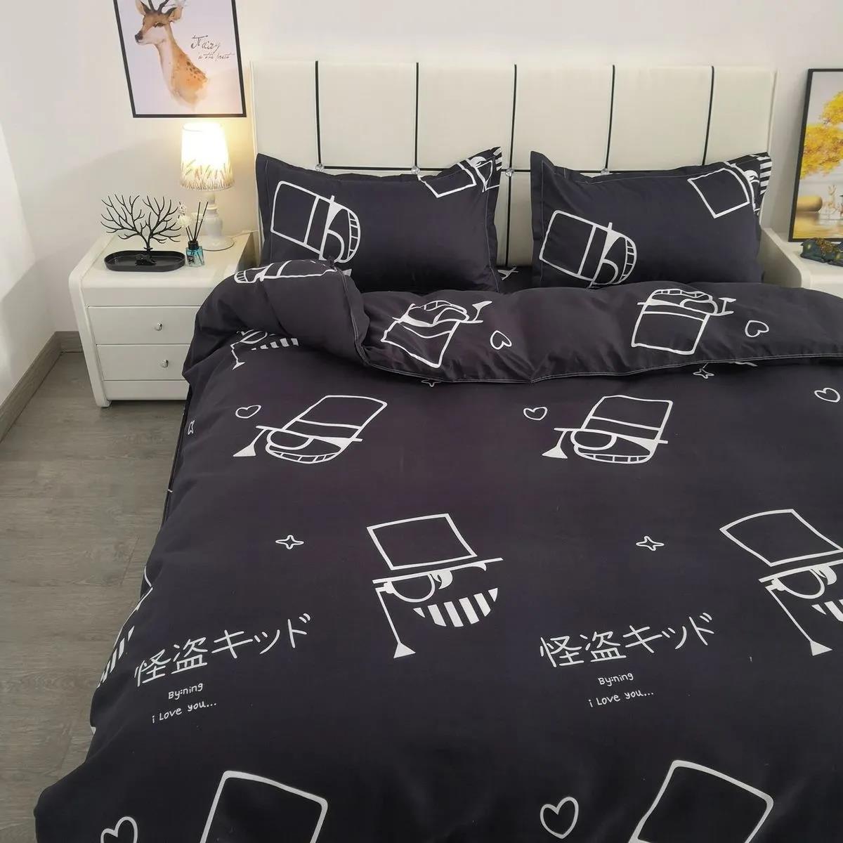 Pure Cotton Letter Printing Quilt Cover Sheet Light Luxury Double Single Student Dormitory Quilt Cover Four-piece Set