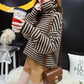 Pile Collar Knitted Sweater Women Turtleneck Loose Bottoming Shirt Spring and Autumn Long Sleeve Striped Top