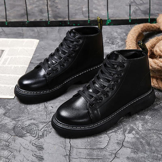 British Style Fashion Martin Boots Men's High-top Shoes Korean Leather Boots All-match High School Boots