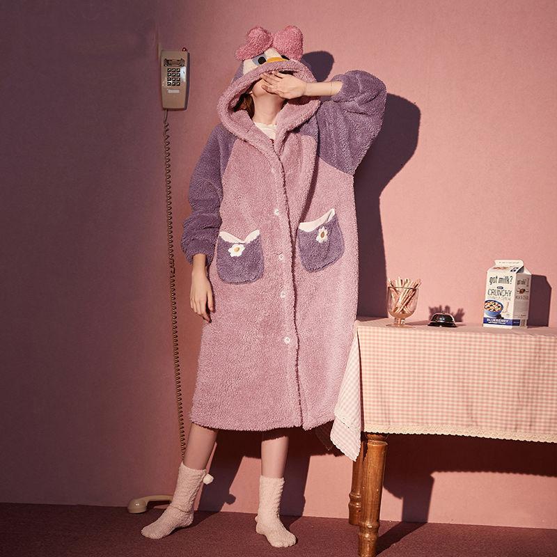 Pajamas Women Plus Velvet Thick Coral Velvet Long Style Can Be Worn Outside Night Gown Women Winter Night Skirt Women Cute Home Service