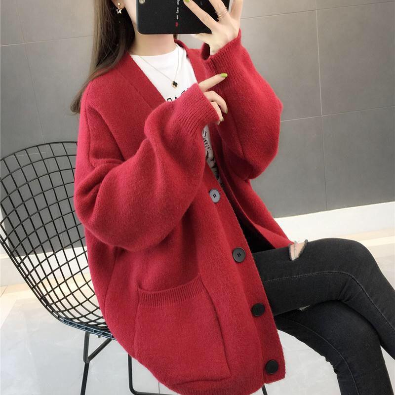 Autumn and Winter Plus Size Sweater Knit Cardigan Short Coat Solid Color Long-sleeved Young Women's Top