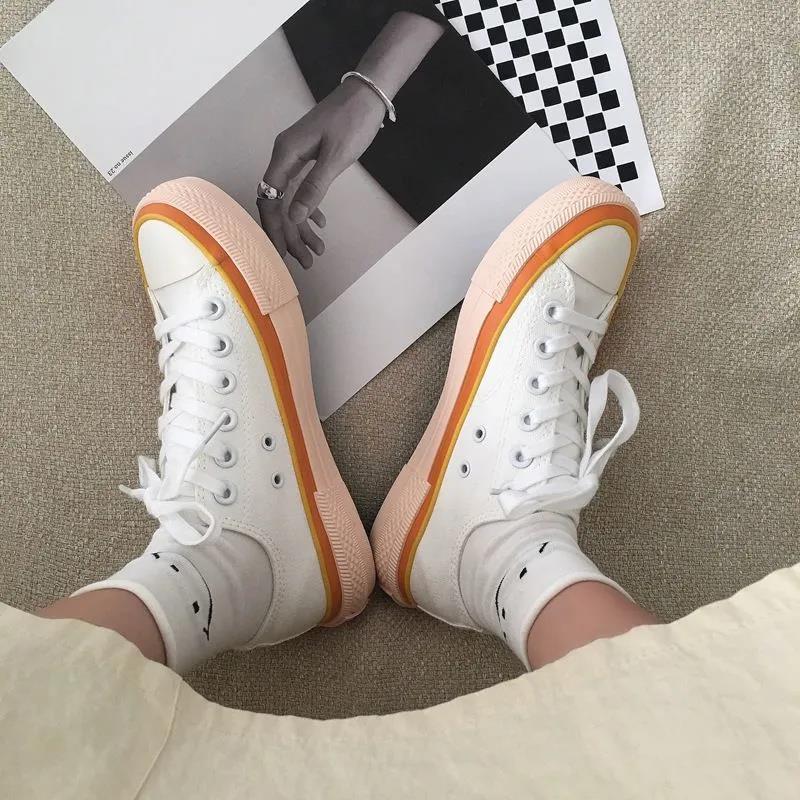 Japanese Women's White Shoes Canvas Shoes Jelly Color Female Students Korean Harajuku Sneakers