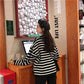 Color Striped Loose Striped Stretch Sweater Long Sleeve Round Neck Mesh Sweater Women