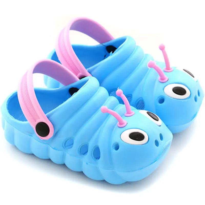 Kids Summer Sandals Boys Girls Soft Sole Cartoon Caterpillar Sandals Indoor Anti-slip Casual Hollow Flat Shoes