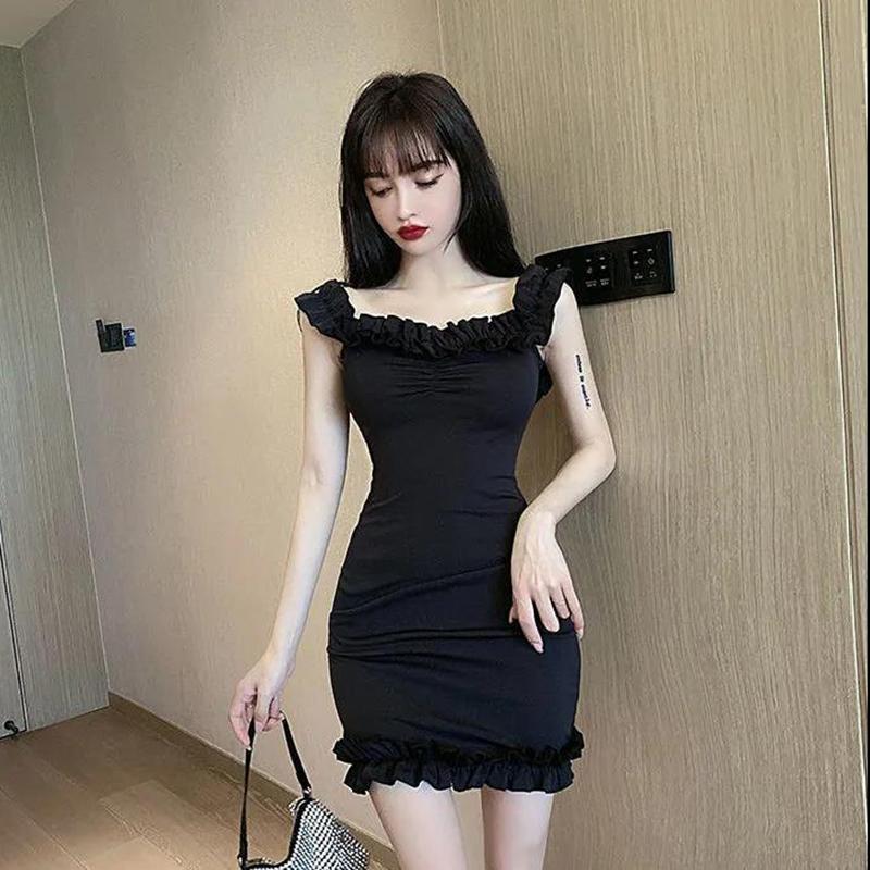 One-shoulder Dress High Waist Tight-fitting Hip Skirt Women Dress Solid Color Bodycon Summer Skirt Club Wear