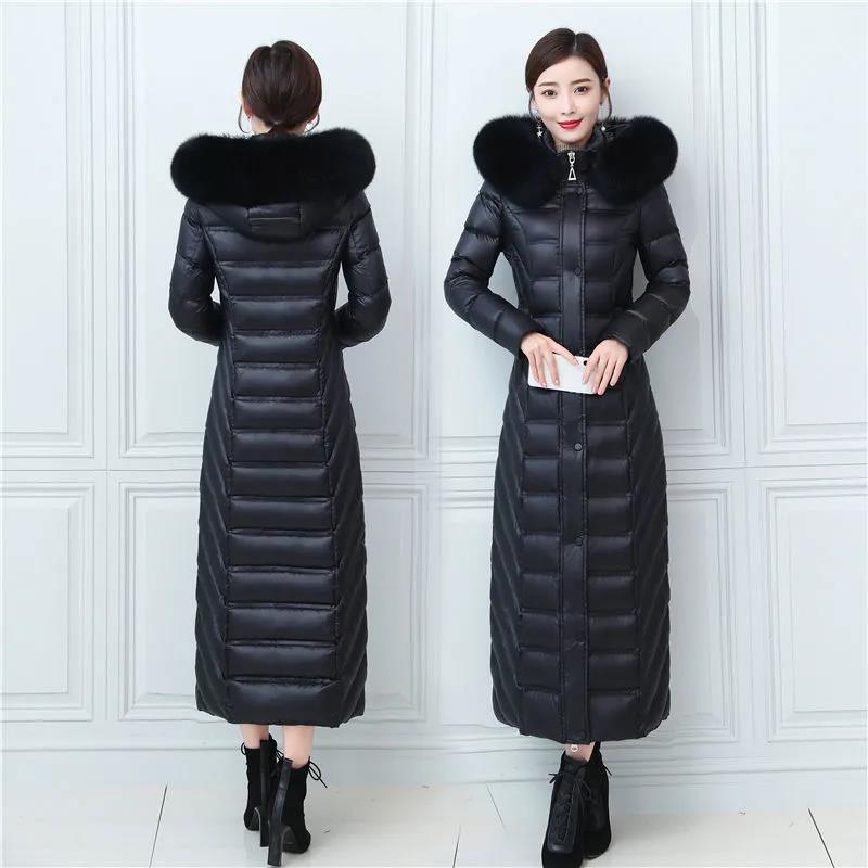Down Cotton Jacket Winter Fashion Shiny Hooded Jacket Thicken Warm Long Over-the-knee Cotton Jacket Women