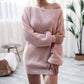 Sweater Women's One-shoulder Pullover Knitwear Mid-length Fluffy Casual Trend Sweater Dress European and American Style Jumper